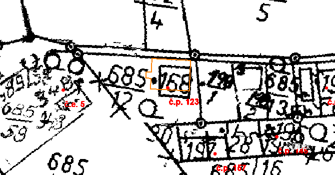 Dlouhá Ves 123 na parcele st. 168 v KÚ Dlouhá Ves u Sušice, Katastrální mapa