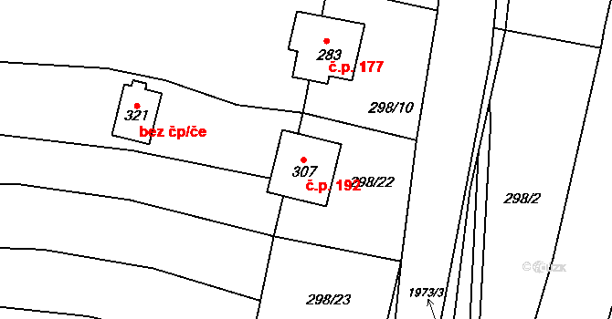 Návojná 192 na parcele st. 307 v KÚ Návojná, Katastrální mapa