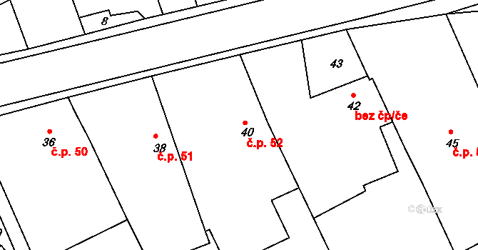 Dolany 52 na parcele st. 40 v KÚ Dolany u Jaroměře, Katastrální mapa