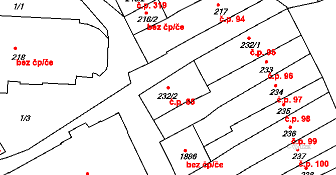 Broumov 85 na parcele st. 232/2 v KÚ Broumov, Katastrální mapa