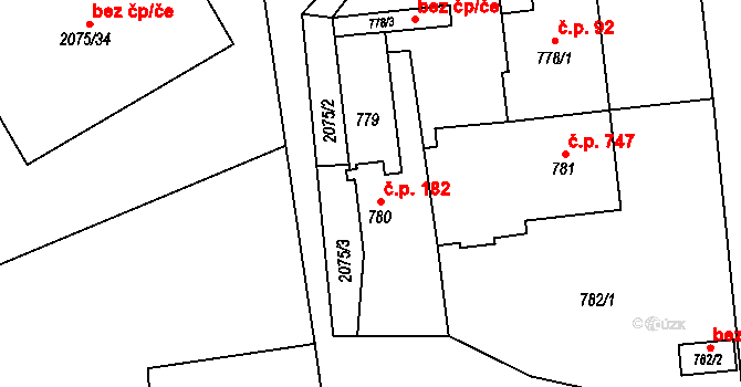 Třemošná 182 na parcele st. 780 v KÚ Třemošná, Katastrální mapa