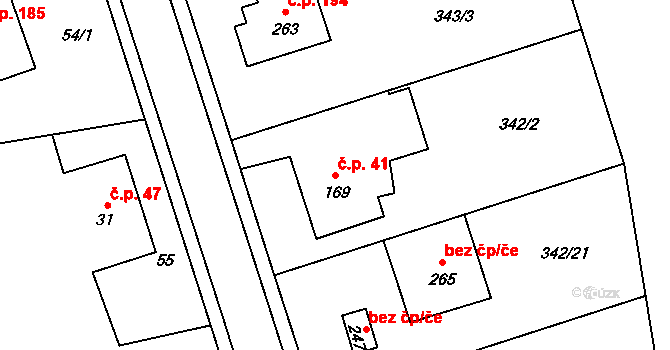 Staré Ždánice 41 na parcele st. 169 v KÚ Staré Ždánice, Katastrální mapa