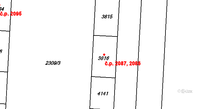 Zelené Předměstí 2086,2087, Pardubice na parcele st. 3815 v KÚ Pardubice, Katastrální mapa