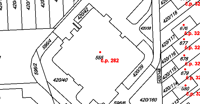 Trnová 282, Pardubice na parcele st. 555 v KÚ Trnová, Katastrální mapa