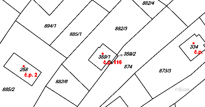 Jirkov 116, Železný Brod na parcele st. 359/1 v KÚ Jirkov u Železného Brodu, Katastrální mapa