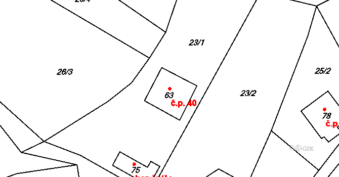 Račov 40, Zdíkov na parcele st. 63 v KÚ Račov, Katastrální mapa