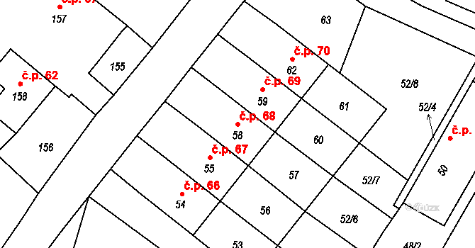 Jestřabí 68, Fulnek na parcele st. 58 v KÚ Jestřabí u Fulneku, Katastrální mapa