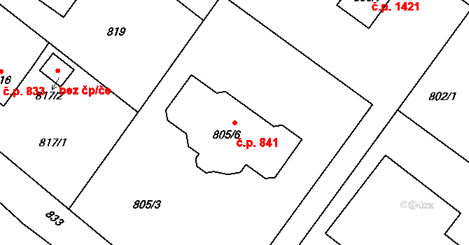 Kopřivnice 841 na parcele st. 805/6 v KÚ Kopřivnice, Katastrální mapa