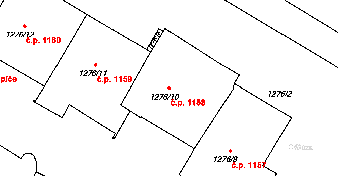 Kopřivnice 1158 na parcele st. 1276/10 v KÚ Kopřivnice, Katastrální mapa