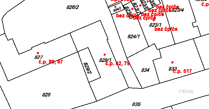 Odry 42,78 na parcele st. 829/1 v KÚ Odry, Katastrální mapa