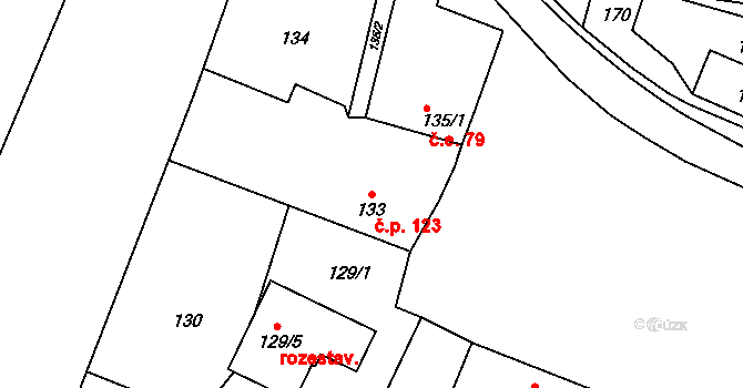 Lužná 123 na parcele st. 133 v KÚ Lužná u Rakovníka, Katastrální mapa