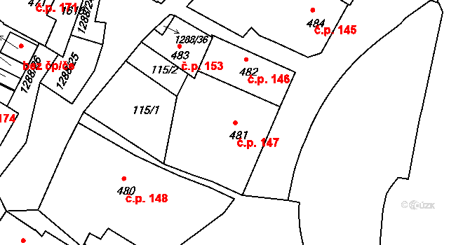 Plešivec 147, Český Krumlov na parcele st. 481 v KÚ Český Krumlov, Katastrální mapa