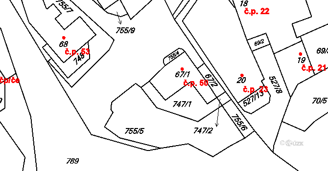 Kletečná 50, Humpolec na parcele st. 67/1 v KÚ Kletečná u Humpolce, Katastrální mapa