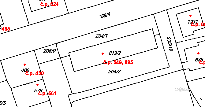 Žirovnice 549,695 na parcele st. 613/2 v KÚ Žirovnice, Katastrální mapa