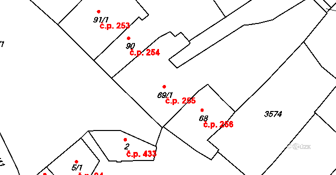 Humpolec 255 na parcele st. 69/1 v KÚ Humpolec, Katastrální mapa