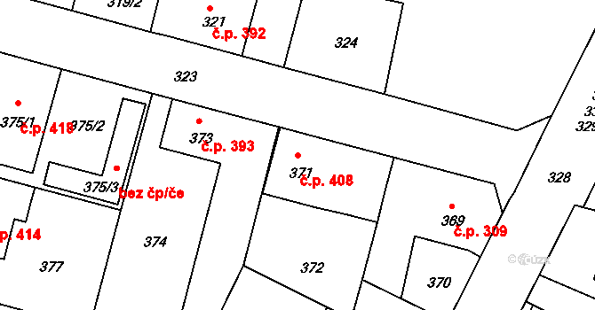 Kamenice nad Lipou 408 na parcele st. 371 v KÚ Kamenice nad Lipou, Katastrální mapa