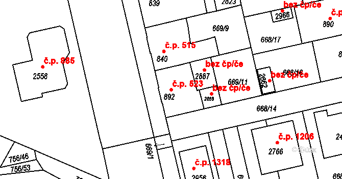 Vodňany II 523, Vodňany na parcele st. 892 v KÚ Vodňany, Katastrální mapa