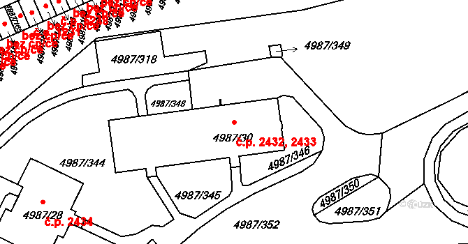 Louny 2432,2433 na parcele st. 4987/30 v KÚ Louny, Katastrální mapa