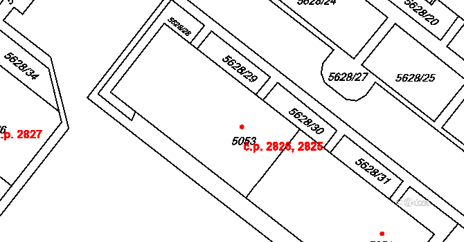 Žatec 2825,2826 na parcele st. 5053 v KÚ Žatec, Katastrální mapa