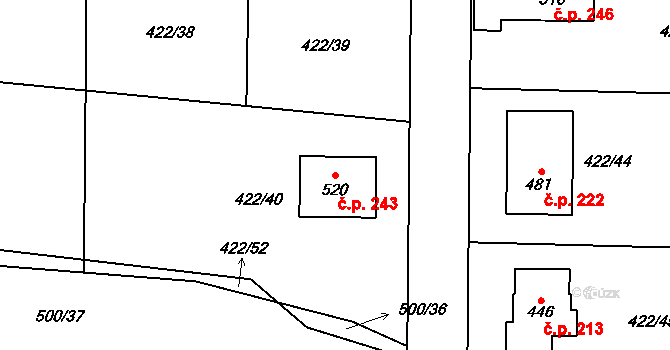 Smrkovice 243, Písek na parcele st. 520 v KÚ Smrkovice, Katastrální mapa