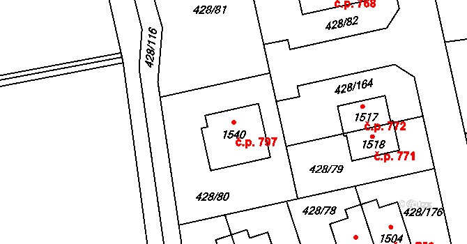 Šťáhlavy 797 na parcele st. 1540 v KÚ Šťáhlavy, Katastrální mapa