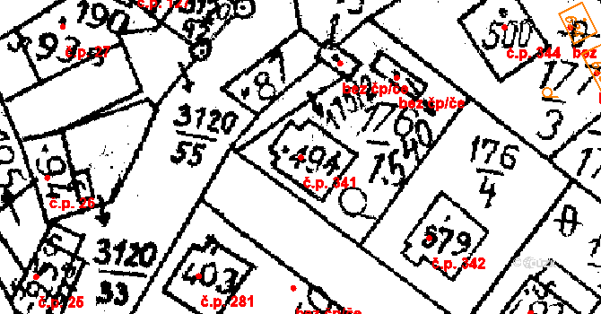 Havlíčkova Borová 341 na parcele st. 494 v KÚ Havlíčkova Borová, Katastrální mapa
