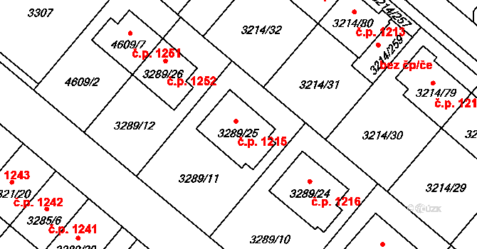 Chotěboř 1215 na parcele st. 3289/25 v KÚ Chotěboř, Katastrální mapa
