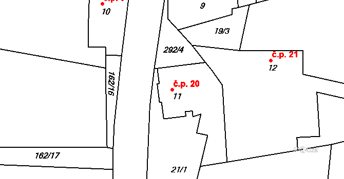 Rašovice 20, Týniště nad Orlicí na parcele st. 11 v KÚ Rašovice u Týniště nad Orlicí, Katastrální mapa