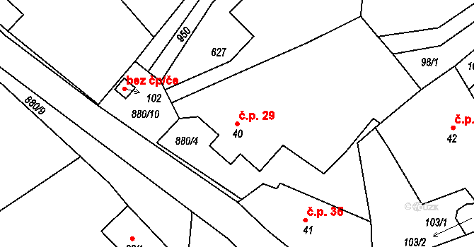 Val 29 na parcele st. 40 v KÚ Val u Dobrušky, Katastrální mapa