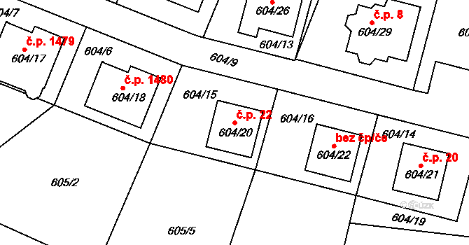 Rychnov nad Kněžnou 22 na parcele st. 604/20 v KÚ Rychnov nad Kněžnou, Katastrální mapa