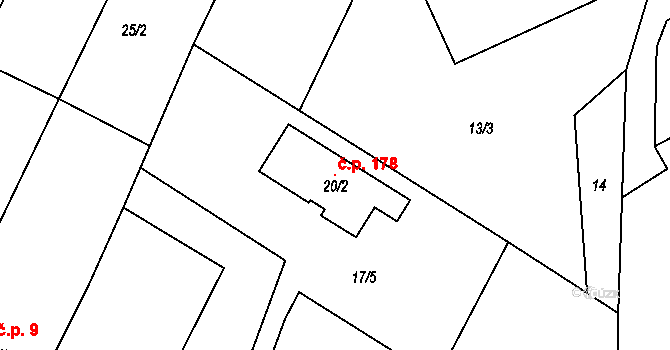 Lhota 178, Vyškov na parcele st. 20/2 v KÚ Lhota, Katastrální mapa
