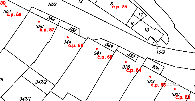 Diváky 55 na parcele st. 341 v KÚ Diváky, Katastrální mapa