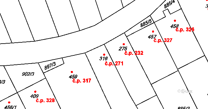 Křepice 271 na parcele st. 316 v KÚ Křepice u Hustopečí, Katastrální mapa