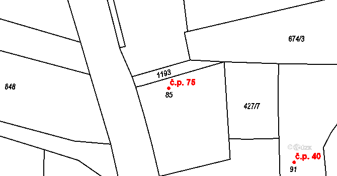 Radošice 75, Mladý Smolivec na parcele st. 85 v KÚ Radošice, Katastrální mapa