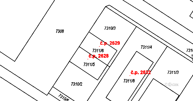 Žďár nad Sázavou 1 2629, Žďár nad Sázavou na parcele st. 7311/6 v KÚ Město Žďár, Katastrální mapa