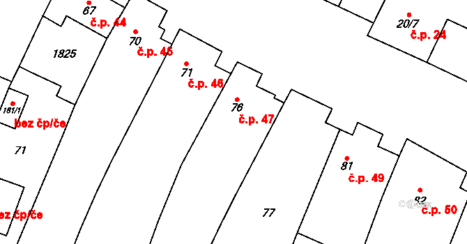 Bohutice 47 na parcele st. 76 v KÚ Bohutice, Katastrální mapa