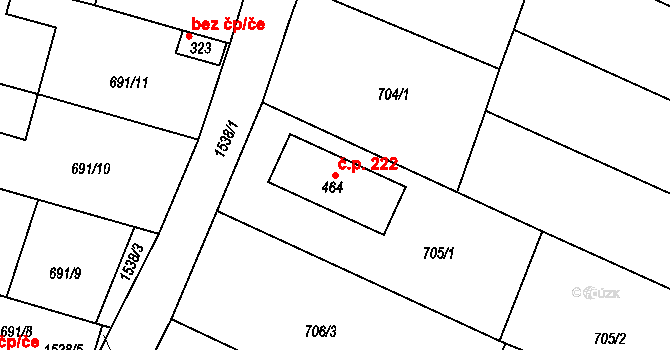 Ústí 222 na parcele st. 464 v KÚ Ústí u Vsetína, Katastrální mapa