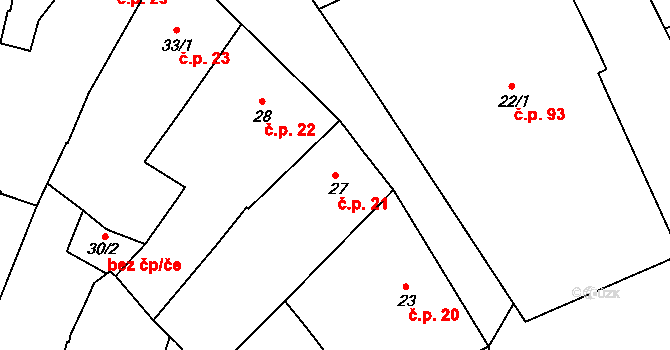 Znojmo 21 na parcele st. 27 v KÚ Znojmo-město, Katastrální mapa