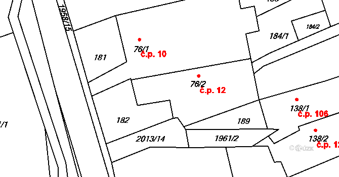 Milenov 12 na parcele st. 76/2 v KÚ Milenov, Katastrální mapa