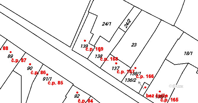 Lišov 168 na parcele st. 138 v KÚ Lišov, Katastrální mapa