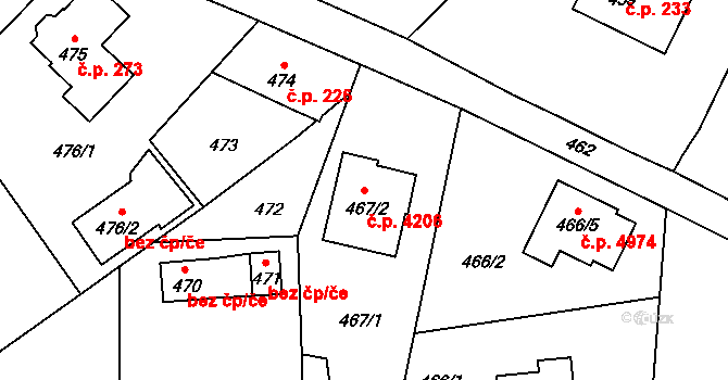 Vrkoslavice 4206, Jablonec nad Nisou na parcele st. 467/2 v KÚ Vrkoslavice, Katastrální mapa