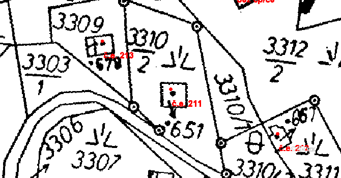 Hamštejn 211, Koberovy na parcele st. 651 v KÚ Koberovy, Katastrální mapa