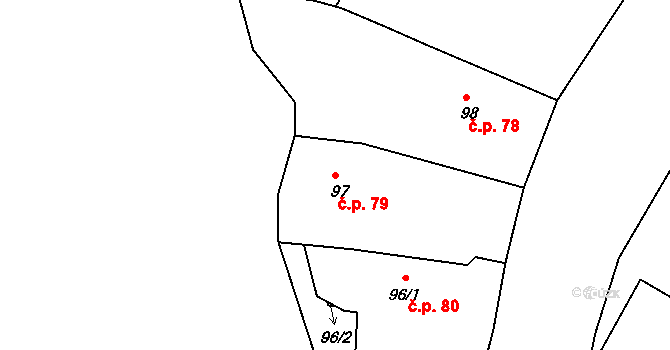 Pávov 79, Jihlava na parcele st. 97 v KÚ Pávov, Katastrální mapa