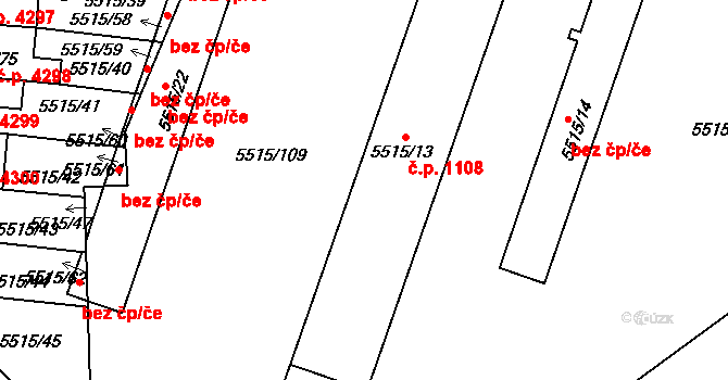 Jihlava 1108 na parcele st. 5515/13 v KÚ Jihlava, Katastrální mapa