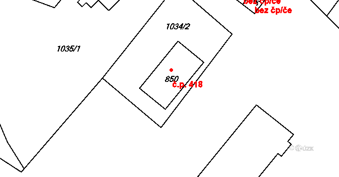 Konská 418, Třinec na parcele st. 850 v KÚ Konská, Katastrální mapa