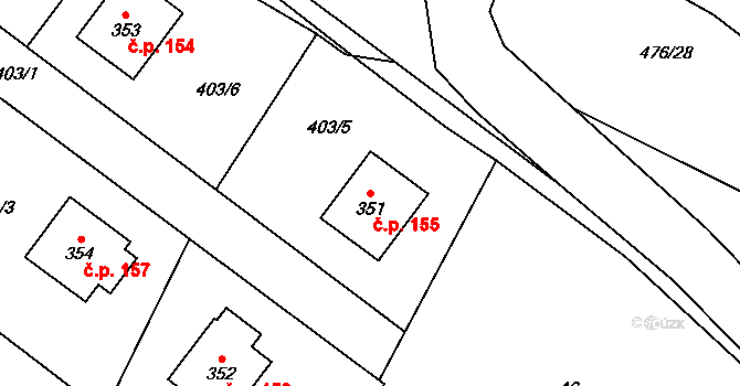 Řež 155, Husinec na parcele st. 351 v KÚ Husinec u Řeže, Katastrální mapa