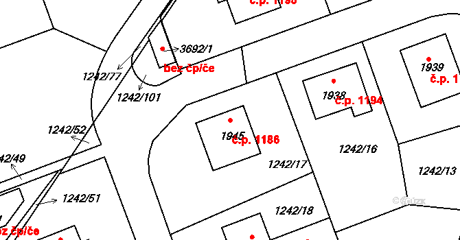 Dobříš 1186 na parcele st. 1945 v KÚ Dobříš, Katastrální mapa