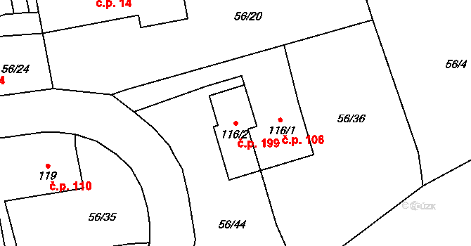 Holoubkov 199 na parcele st. 116/2 v KÚ Holoubkov, Katastrální mapa