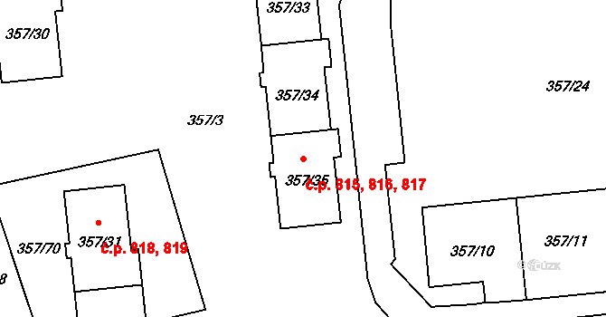 Doksy 815,816,817 na parcele st. 357/33 v KÚ Doksy u Máchova jezera, Katastrální mapa