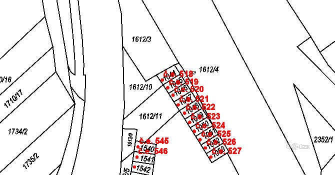 Tišnov 519 na parcele st. 1045 v KÚ Tišnov, Katastrální mapa